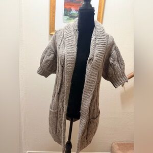 Vince Short Sleeve Cable Knit Cardigan wool & alpaca blend open-front silhouette